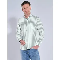 ENGBERS GERMANY Herren Langarm-Hemd mit Leinenanteil grün slim fit gestreift Kent-Kragen - XXL