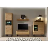99rooms Tasania Wohnwand Eiche Artisan Dekor Schwarz mit LED-Beleuchtung