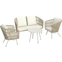 Polyrattan Gartenmöbel Lounge Set 4 Personen Mit Zweisitzer Sofa Sessel Tisch Und Kissen Kaki