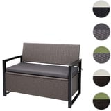 Mendler Poly-Rattan 2er Sitzbank HWC-F39, Gartenbank Truhenbank, Staufach Aufbewahrung Sitzkissen - grau-meliert, Kissen grau