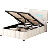 XDOVET Doppelbett(140x200cm,Beige)Polsterbett,Familienbett,Plattformbett mit LED-Beleuchtung,Modernes Bettgestell mit Stauraum - Beige