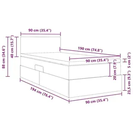 vidaXL Bett mit Stauraum und LED mit Kopfteil Taupe 90 x 190 cm Stoff