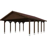 SKANHOLZ Skan Holz Wallgau - Satteldach Doppelcarport Breite 620 cm Gr. 2 - 620 x 750 cm Dachschalung mit Dachschindeln (rot) nussbaum Holzcarport