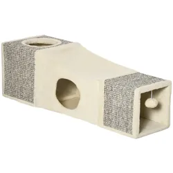 PawHut Katzentunnel mit Spielball grau, natur 98L x 30B x 30H cm