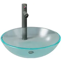VidaXL Badezimmer Waschbecken Wasserhahn Ablaufgarnitur aus mattiertem, gehärtetem Glas