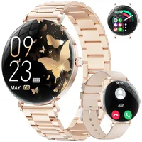 BENYAR SMART Elegante Smartwatch Damen mit Ultra-Dünne Gebogen 1.43" AMOLED Bildschirm, Fitnessuhr mit Telefonfunktion, Frauengesundheit, 110+ Sportmodi, IP68 Smartwatch für iOS Android,Roségold Stahl