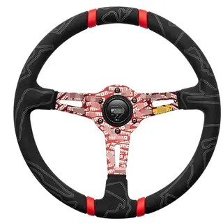 Hochwertiges Sportlenkrad aus Leder für MOMO, Rennwagen, 350 mm, 14 Zoll, Wildleder-Lenkrad (Farbe: Rot)