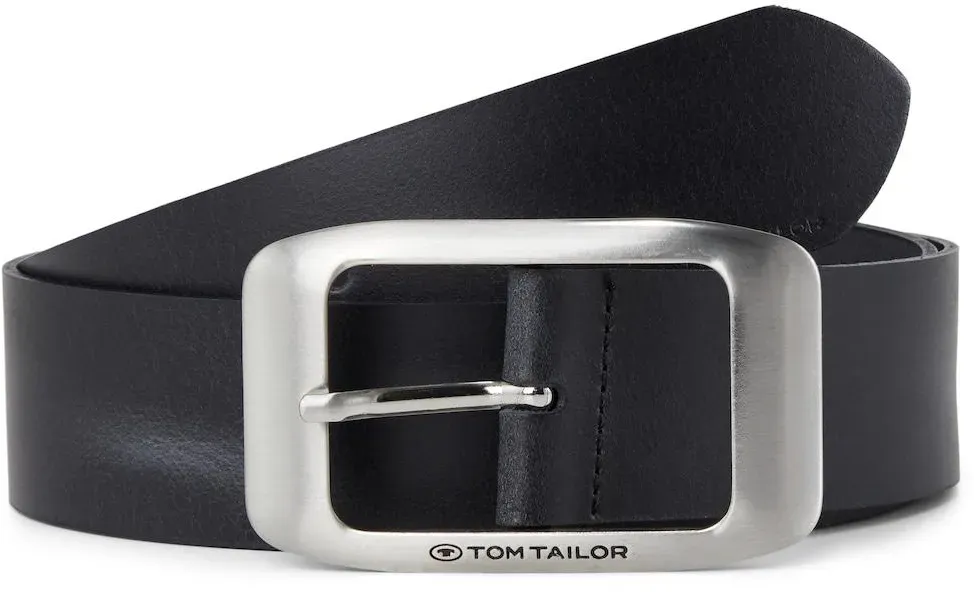 TOM TAILOR Damen TTAMY Ledergürtel mit eckiger Dornschließe, blau, Logo Print, Gr. 75