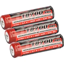 XCell 3x Kraftmax 18700 Pro Akku mit PCB Schutzschaltung - speziell für LED Taschenlampen 3,7V 9,62 Wh