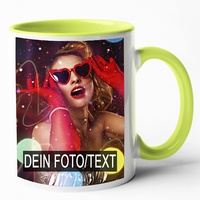 Tasse mit 2 Fotos & Text bedrucken Lassen - Fototasse Personalisieren - Kaffeebecher zum selbst gestalten (Grün)