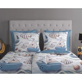 Good Morning "Maritim", blau, B/L: 135cm x 200cm, 1 Stk., 1 Stk., Renforcé, B/L: 80cm x 80cm, 2 Stk., Renforcé, Obermaterial: 100% Baumwolle, Bettwäsche, Wendebettwäsche, Baumwolle, Renforcé, 135x200, Reißverschluss, Wendeoptik, Maritim Blau