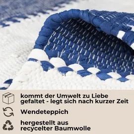 OTTO home Benja Handwebteppich 60 x 110 cm Blau/Weiß