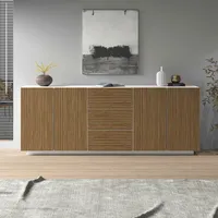 Home Affaire Sideboard HOME AFFAIRE "Vega Sideboard,Kommode,220 cm", weiß (weiß matt, canneté hell), B:220cm H:86cm T:43cm, Sideboards, Sideboard, mit 4 Türen und 3 Schubladen,Fronten mit Rillen-Optik