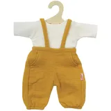 Heless 1415 - Puppenkleidung aus Musselin, 100 Prozent Bio-Baumwolle, 2-teiliges Set mit Latzhose Honiggelb und weißem T-Shirt für Puppen und Kuscheltiere der Größe 28-35 cm