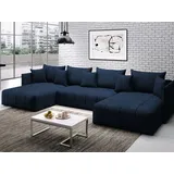 GRAINGOLD Ecksofa U-Form Ardi U - Ecksofa mit Schlaffunktion, Bettkasten - Wohnlandschaft, Wohnzimmer Sofa - Eckcouch Dunkelblau (Monolith 77) - Dunkelblau