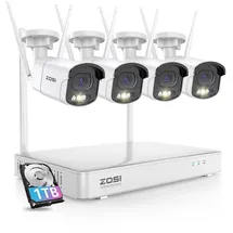 ZOSI 4MP WLAN Überwachungskamera Set Außen Weiß