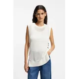 Boss ORANGE Stricktop Favignon Premium Damenmode mit Schnürdetails in Kontrastfarbe, Relaxed Fit beige XL (42)
