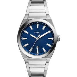 Fossil Everett 3Zeiger, Quarzwerk, 42 mm silbernes Edelstahlgehäuse mit Edelstahlarmband, FS5822