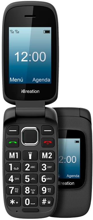 iCreation C30 - Schwarzes Klapphandy mit Dual-Display (2,4" + 1,77"), großen Tasten und Ziffern, 2 Direktspeichern, Bluetooth, großem 800mAh Akku, USB-C und Dual-SIM