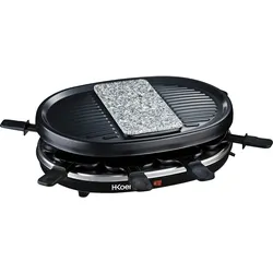 H.Koenig RP80 Raclette-Gerät / 8 Personen / Naturstein und Grillplatte / mit Pfännchen / 900 W / schwarz