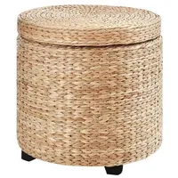 Homcom Hocker mit Stauraum khaki 43 x 43 cm (ØxH) Aufbewahrungsbox Fußhocker Rattanhocker Sitzhocker