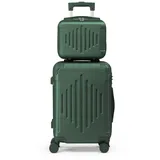 FCH Hartschalen-Trolley 4 Rollen, Trolleyset 2-tlg. Kofferset Handgepäcktrolley, M + Kosmetikkofer,Dunkelgrün - dunkelgrün