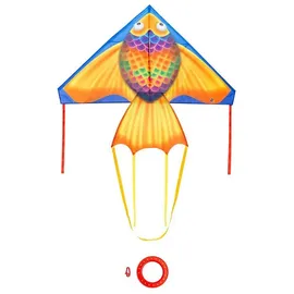 HQ Design - Delta 140cm, Kinderdrachen Flugdrachen Einleiner Drachen zum steigen Lassen, wenig Wind ab 5 Jahren, inkl. 17kp Polyesterschnur 40m auf Spule, 2-5 Bft (Rainbow Fish)