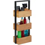 Relaxdays Badregal Bambus, platzsparendes Korbregal mit 3 Ablagen, Bad, Küche, Wohnzimmer, Metall, 67x28,5x15 cm, natur