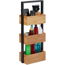 Relaxdays Badregal Bambus, platzsparendes Korbregal mit 3 Ablagen, Bad, Küche, Wohnzimmer, Metall, 67x28,5x15 cm, natur