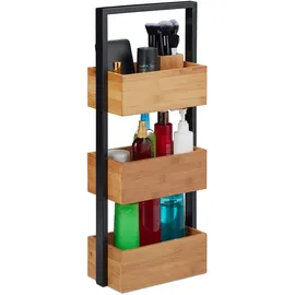 Relaxdays Badregal Bambus, platzsparendes Korbregal mit 3 Ablagen, Bad, Küche, Wohnzimmer, Metall, 67x28,5x15 cm, natur