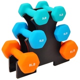 Signature Fitness Set mit 6 Neopren-Hanteln, Handgewichte, rutschfest, Anti-Roll, Sechskant-Form, bunt, 3/5/3,6 kg Paare, 14,5 kg Set mit Gestell