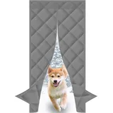 MEEYI Outdoor Thermisch Isolierter Türvorhang 110x240cm, Thermovorhang Osen Hitzebewahrung Thermo Türvorhang Automatisches Schließen Frei Magnetisch für Küche, Grau-Mit Haustürblume