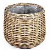 Van der Leeden Rattan-Korb, rund, grau