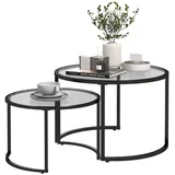 Homcom Couchtisch 2er-Set, Beistelltisch mit Stahlgestell, Kaffeetisch mit Tischplatte aus Hartglas, teilweise stapelbar, für Wohnzimmer, Schlafzimmer