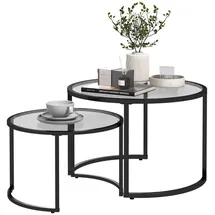 Homcom Couchtisch 2er-Set, Beistelltisch mit Stahlgestell, Kaffeetisch mit Tischplatte aus Hartglas, teilweise stapelbar, für Wohnzimmer, Schlafzimmer