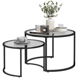 Homcom Couchtisch 2er-Set, Beistelltisch mit Stahlgestell, Kaffeetisch mit Tischplatte aus Hartglas, teilweise stapelbar, für Wohnzimmer, Schlafzimmer