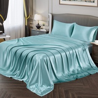 Vonty Satin-Bettlaken für Queen-Size-Bett, seidig weiches Satin, Aqua-Satin, 1 Spannbetttuch mit tiefer Tasche, 1 Bettlaken + 2 Kissenbezüge