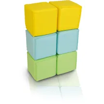 alldoro 60802 Softbausteine-Set mit 6 Schaumstoffwürfeln, 14 x 14 x 14 cm, für Kinder ab 0 Jahre, flüsterleise & sicher, Gelb/Grün/Türkis