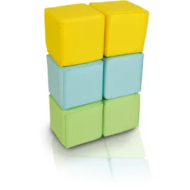 alldoro 60802 Softbausteine-Set mit 6 Schaumstoffwürfeln, 14 x 14 x 14 cm, für Kinder ab 0 Jahre, flüsterleise & sicher, Gelb/Grün/Türkis
