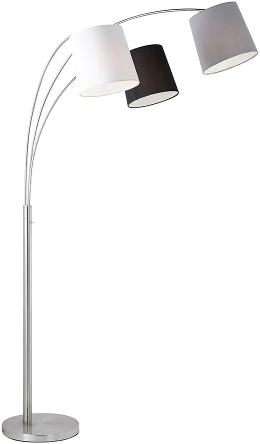 Bogenlampe Wohnzimmer Stehlampe schwarz weiß grau Stehleuchte dreiflammig Stoffschirm, 3x E27, LxH 100 x 190 cm