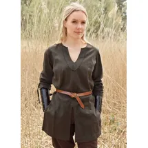 Battle-Merchant - Mittelalter Tunika Ylva für Frauen, Tailliertes frühmittelalter Hemd, Schildmaid Outfit, LARP, Wikinger, Pirat, Kostüm (XL, Olivgrün) - XL
