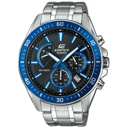 Chronograph CASIO EDIFICE, silber (edelstahlfarben, blau), Armbanduhren, Herren, Quarzuhr, Armbanduhr,Herrenuhr, bis 10bar wasserdicht,Edelstahlarmband