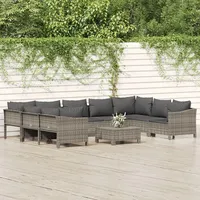 Ankonbej 10-tlg. Garten-Lounge-Set mit Kissen Grau Poly Rattan