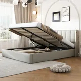Bett Mit Stauraum Pu Grau 140x190 Cm, Inklusive Lattenrost, Mit Led, Usb-/type-c-anschluss Und Verstellbarer Rückenlehne