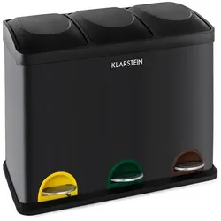 Klarstein Ökosystem Mülleimer Treteimer Mülltrenner 45L (3x15 L) schwarz Schwarz