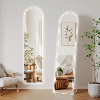 Clevich 160x40CM Bogen Ganzkörperspiegel mit Beleuchtung LED Gewölbter Standspiegel 3 Lichtfarbe Dimmbar Stufenloses Wandspiegel Bodenspiegel Stehspiegel Groß mit Memory-Funktion Touch-Schalter