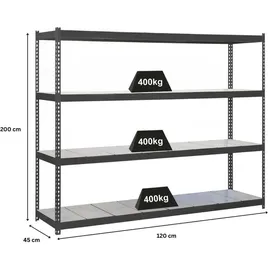 Proregal Schwerlastregal Metall 200x120x45 cm Anthrazit