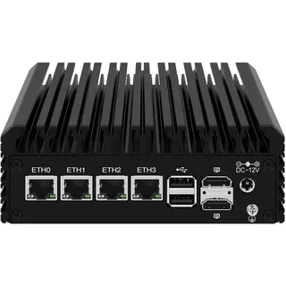 HUNSN Micro Firewall Appliance, Mini PC, PFSense, Mikrotik, OPNsense, VPN, Router PC, Twin Lake N150, RJ42, 4 x 2.5GbE I226-V, 2 x HDMI, DP, TF, Type-C, Barebone, NO RAM, NO Storage, NO System