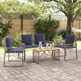 vidaXL Gartenlounge Set 9-tlg. Grau/Marineblau