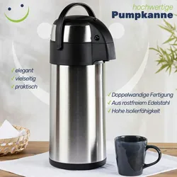 Haushalt International Edelstahl Airport Pumpkanne, 5 L - doppelwandig, auslaufsicher für Kaffee & Tee